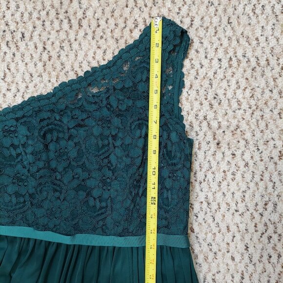 NEW Davids Bridal Formal Dress Forest Green Lace Chiffon 1 Shoulder Size 6 - Picture 14 of 15